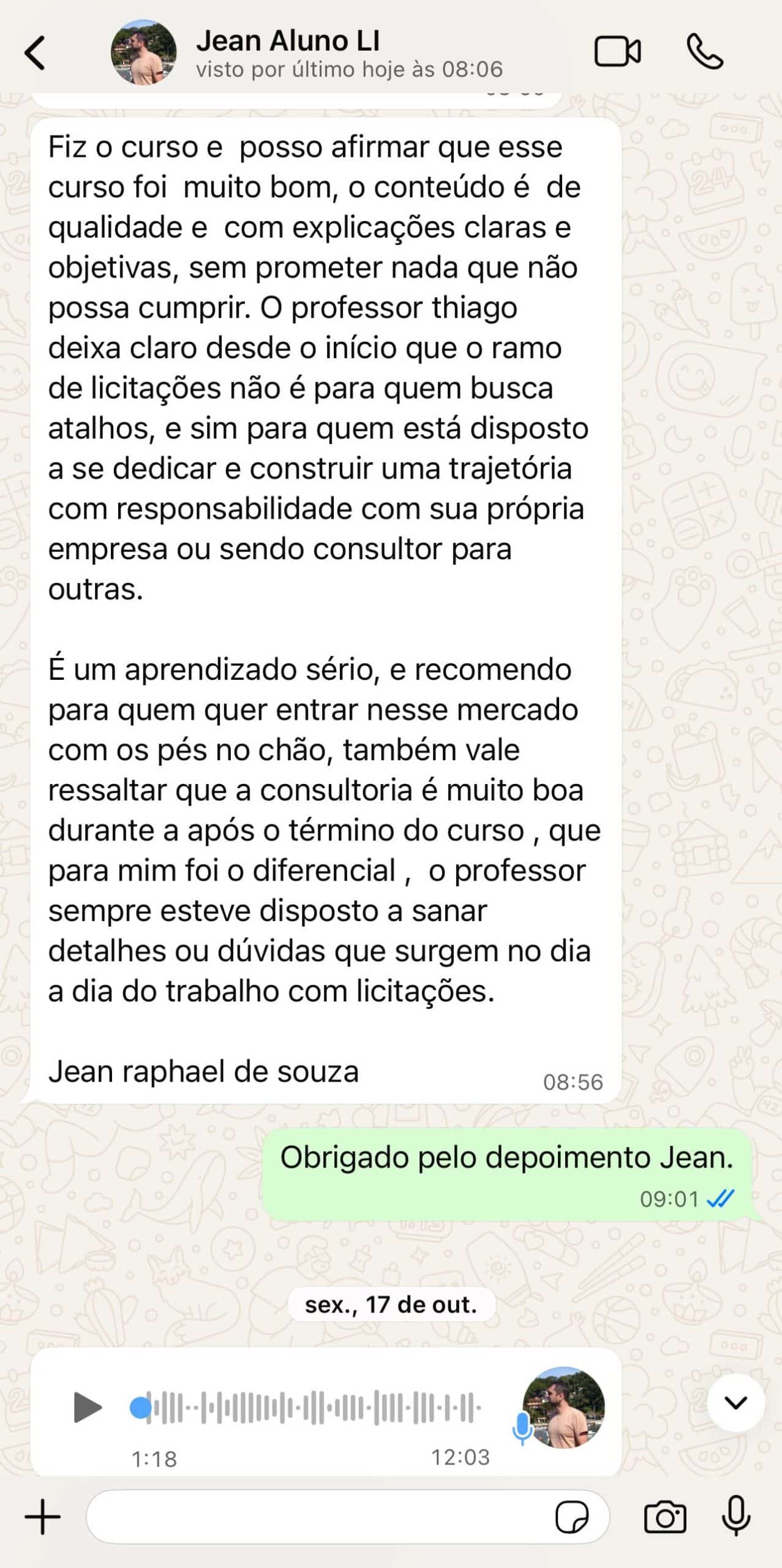 Depoimento aluno Licitante Inovador