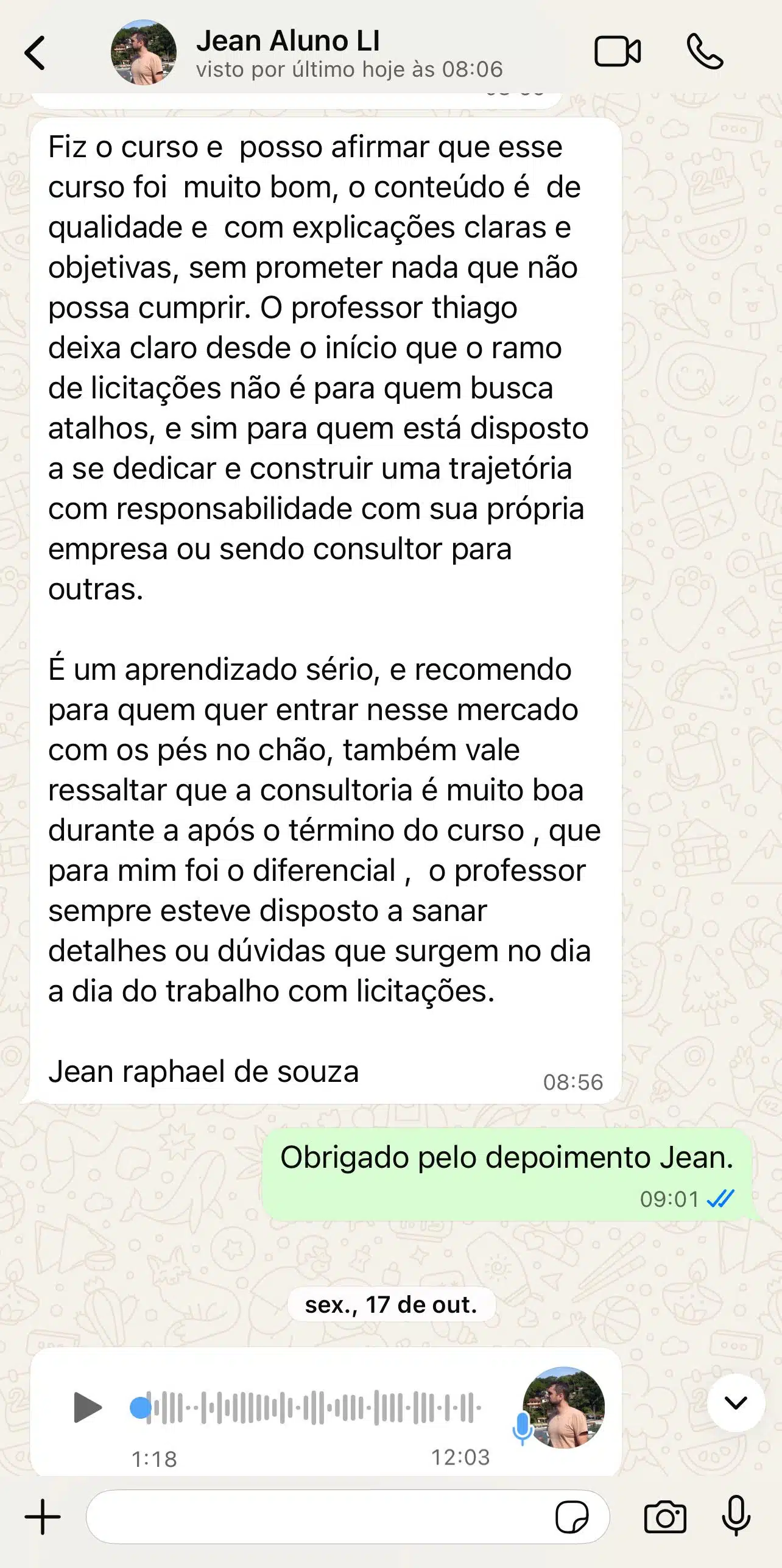 Depoimento aluno Licitante Inovador